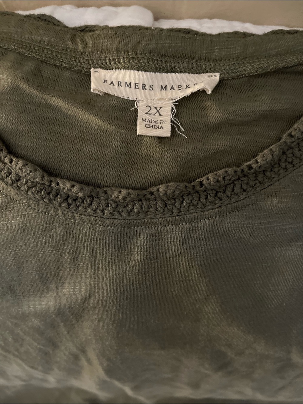 Farmers Market Olive Green Crochet-Trim Women's Blouse
